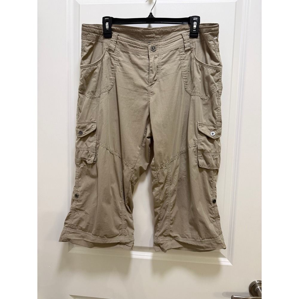 Kuhl Women Tan Cargo Capri Pants Size 14 Hiking Utility Outdoor Cropped Khaki